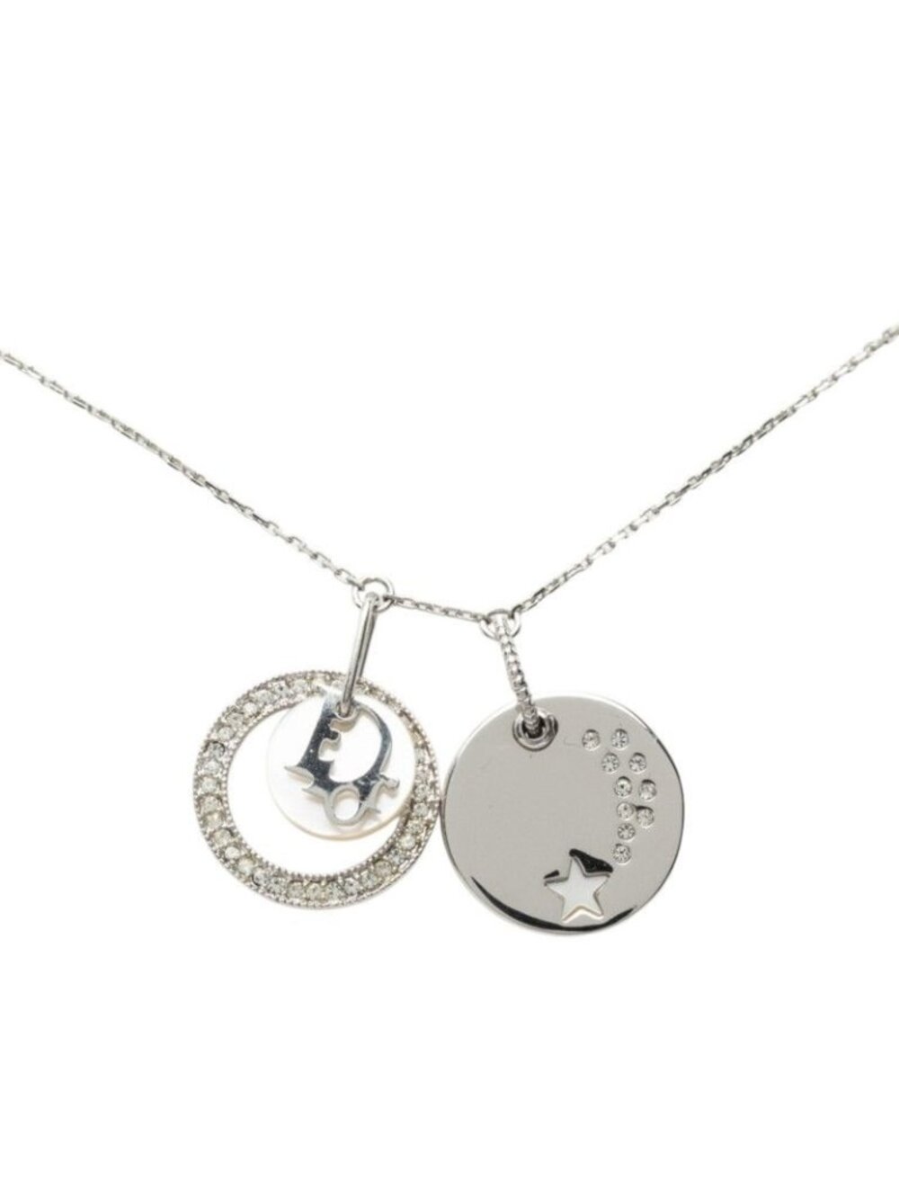 Dior Logo Star Motif Necklace Silver Metal Rhinestone